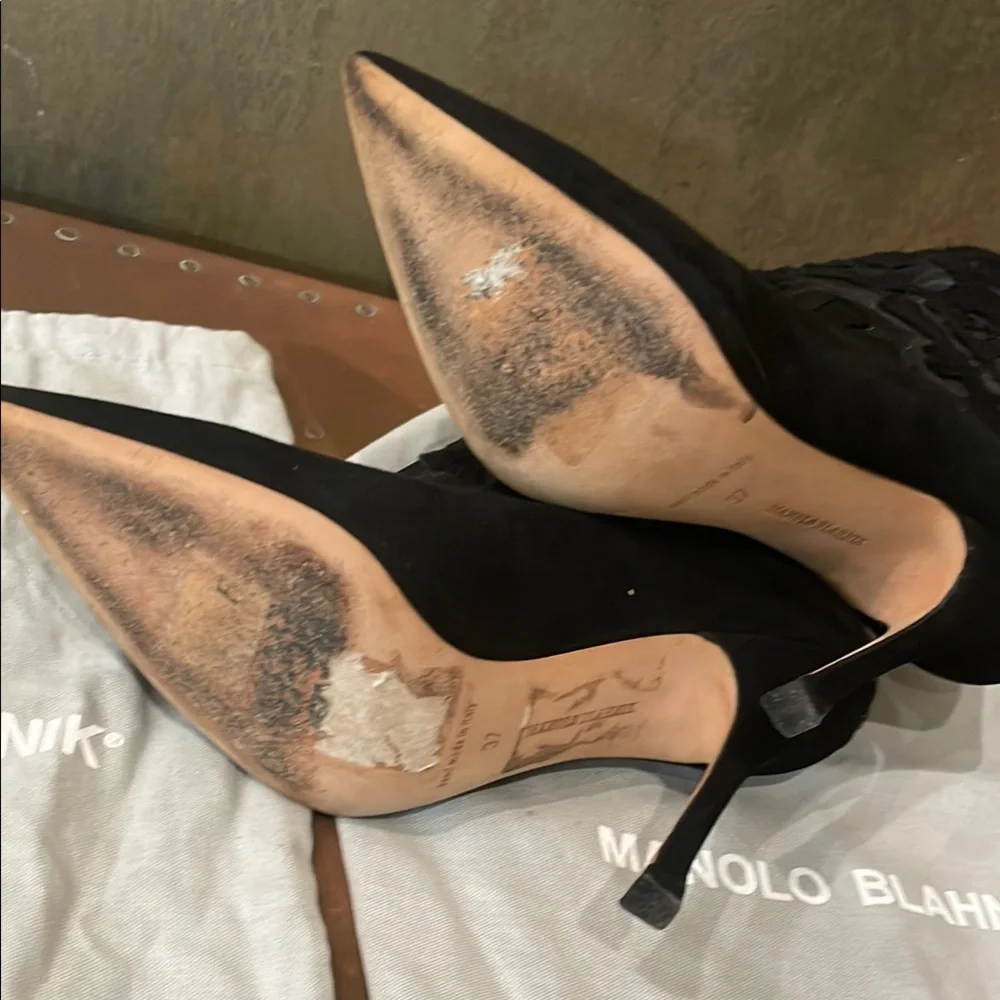 Like New Manolo Blahnik  Elegant Black Mesh Ankle Boots - Picture 7 of 11